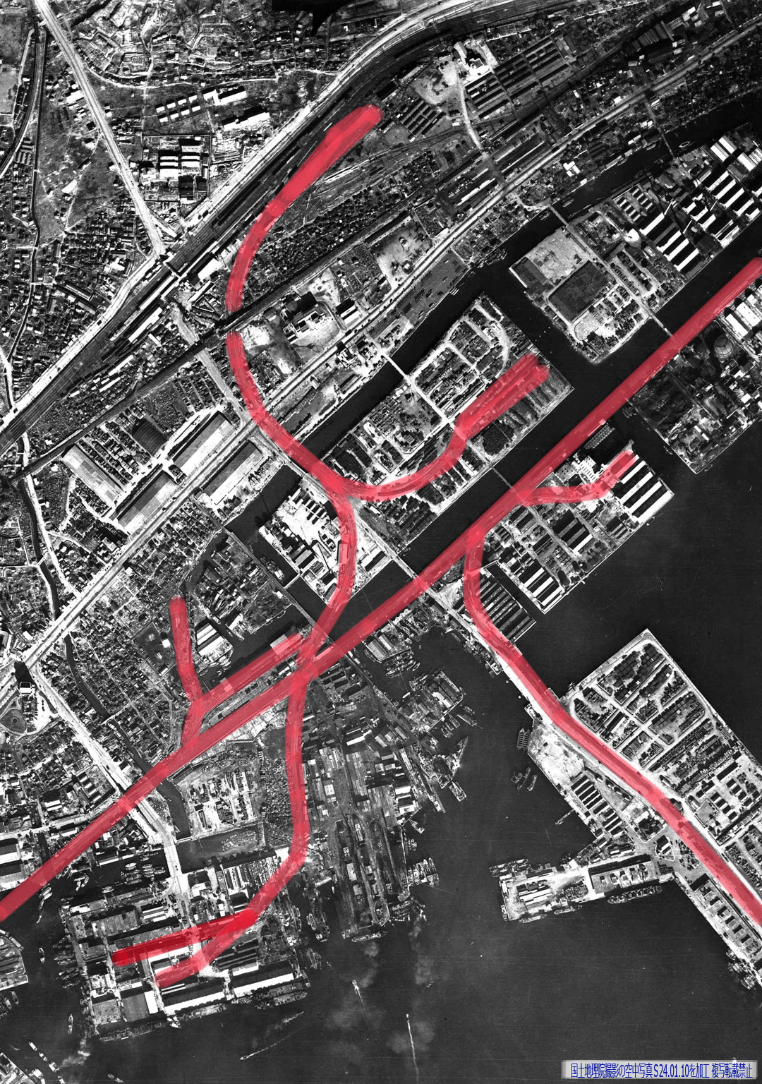 神奈川区引込線昭和S24年空中写真